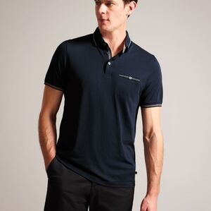 Ted Baker London Derry Slim Fit Black Polo Shirt White Stripe Detail Size M